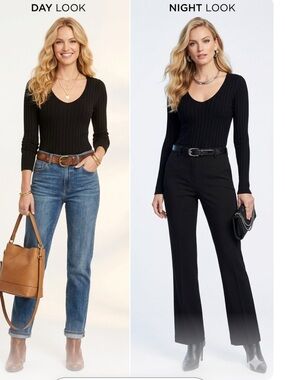 White House Black Market Black Scoop Neck Ribbed Sweater